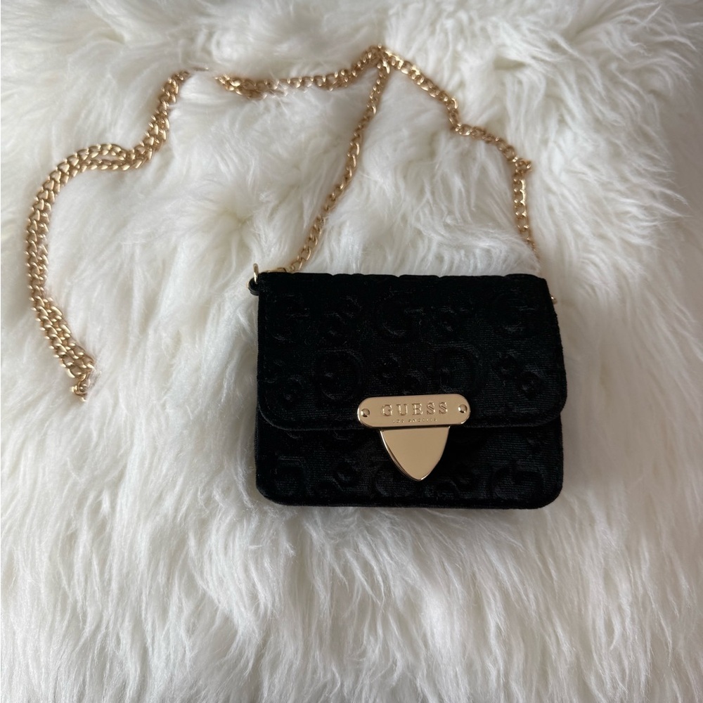 Guess Black and Gold Mini Bag with Chain Strap